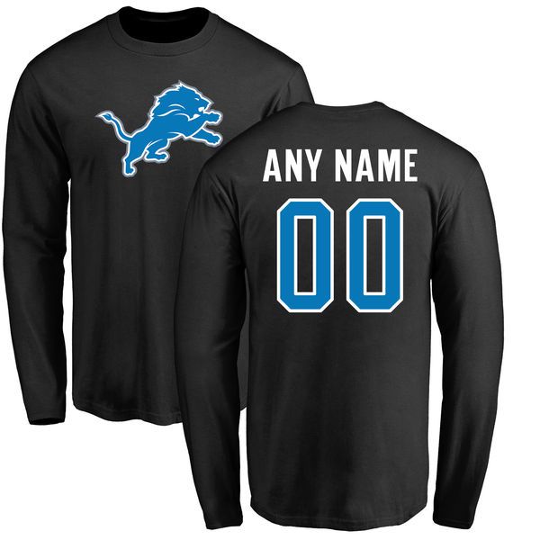 Men Detroit Lions Pro Line Black Any Name and Number Logo Custom Long Sleeve NFL T-Shirt->->Sports Accessory